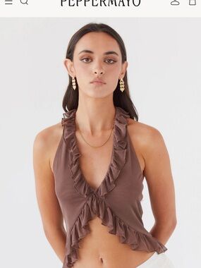 Peppermayo Brown Ruffle Halter Top